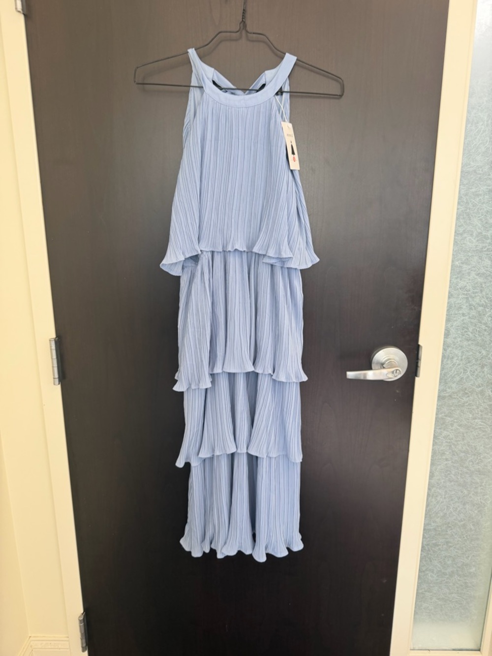 Zesica Light Blue Pleated Halter Maxi Dress